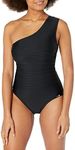 Calvin Klein Standard Shoulder Strap Starburst Pleating Removable Soft Cups One Piece Swimsuit, Black, 18