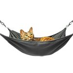 QIPAN Easy to Clean Washable Cat Hammock for Cage,Hanging Cat Bed,Cat Hammock Bed,Reversible Waterproof Cooling Kittens Pad,Cat Bed Mat with Adjustable Straps for Cats 56 x 43 cm (Black, Large)