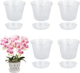 Yanuojie Seedling Pot, 5Pcs Plastic Clear Orchid Pot with Holes and Tray 14cmx10.5cmx9.3cm(Tray 13x2.5cm)