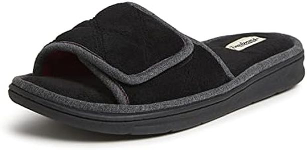 Dearfoams Men's Indoor/Outdoor Adjustable Machine Washable Memory Foam Terry Slide Slipper, Black (Quilted)