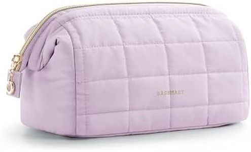 BAGSMART Makeup Bag Travel Toiletry Bag, Puffy Padded Make Up Bags for Women Makeup Organizer Case, Wide-open Pouch Purse Travel Essentials Toiletries Accessories Brushes, Lavender Purple