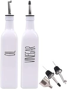 VICUKIE Glass Oil and Vinegar Dispenser Set For Kitchen,17oz Olive Oil Dispenser Bottle with Pour Spout,Farmhouse Olive Oil Dispenser Bottle For Kitchen,White Kitchen Decor (2 white)