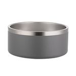 Gteller 304 Stainless Steel Double Wall Dog Bowls, BPA Free Non-Slip Pet Dishes,Cat Food& Water Bowl with Rubber Base No Spill(64oz, Grey)