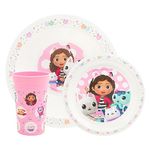 Gabby's Dollhouse Kids Tableware Set – 3 Piece Reusable PP Plate, Bowl & Cup for Children - Tumbler & Dinnerware Set for Mealtimes – for 24 Months & Up