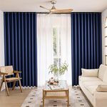 Ami Creation Neavy Blue Mix and Match Curtains 7ft Door 4 Panels for Living Room, 2 Piece Velvet Blackout Curtains and 2 Piece Light Filtering White Sheer, Grommet Window Treatment, 52" W