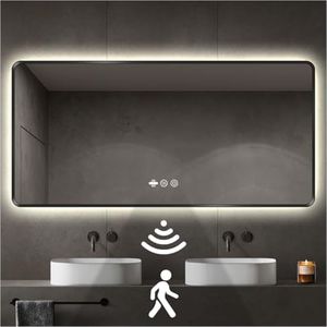 nolsia 66 x 36 Black LED Bathroom Mirror, Metal Framed Rounded Corner Rectangle Backlit Mirror Bathroom, Anti-Fog, 3-Color Stepless Dimmable Lighted Mirror, Motion Sensor Lights, Memory Function