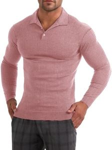 Muscle Cmdr Men's Slim Fit Muscle Polo Shirts Long&Short Sleeve Stretch Quick Dry Tee Casual Golf Athletic T-Shirts (Pink XS)