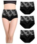 marysgift Knickers Women's Panty High Waisted Cotton Underwear Soft Stretch Briefs Full Coverage Plus Size Thong (Black,XL UK 12 14)