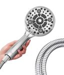 Lokby Shower Head and Hose Set 6 Settings - 1,5 m Stainless Steel Shower Hose - G1/2 Universal Connection - Shower Head High Pressure for Low Hard Water - Water Saving System - Up to 28% Less Water