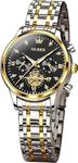 OLEVS Women Quartz Watches Luxury Casual Dress Elegant Wrist Watches Two Tone Stainless Steel Watches with Blue Black White Dial Diamond Waterproof Luminous Ladies Watch