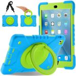 iPad 9.7 inch Case iPad 6th/5th Generation Cases,Case for iPad 9.7 Pro & iPad Air 2 Full-Body Silicone+PC Protection Rotating Stand Shockproof Case for Kids Tablet Cover Blue+Green