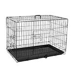 Dog Crate 48 inch Pet Cage for Large Dogs, Black Folding Metal Training Kennel Cat Puppy Animal Transport with Solid Tray 2 Door 4 Lock