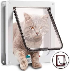 PEVLA Puerta para Gato y Perro con Cierre Magnético de 4 Vías – Gatera – Puerta Gatera – Puerta para Gatos y Perros – Gatera para Gatos - Puerta para Mascotas Pequeñas y Grandes (25*23.5*5.5-Blanco)