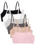 Fruit of the Loom Women's Spaghetti Strap Cotton Pullover Sports Bra Value Pack, Sand/White/Heather Grey/Black/Blushing Rose/Charcoal