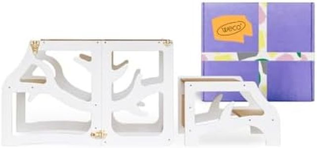 WECO Tour d'apprentissage 3 en 1 pour enfant avec marchepied - Bureau blanc Montessori - Ustensile de cuisine pliable (blanc)