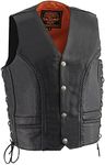 Milwaukee Leather ML1359 Men's Black Naked Leather Side Lace Motorcycle Rider Vest w/Buffalo Nickel Snaps Closure - 48