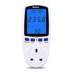 Eastron Power Meter Plug Energy Monitor Watt Meter Backlight LCD Display Electricity Usage Monitor Consumption Analyzer Voltage Amps Wattage KWH Outlet Power Meter Socket,