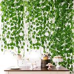 TREEWING Plastic 5Pcs Decorative Plant Leaves Vine;Pine;Fern;Ivy Creeper Hanging With Green Artificial Leaves 7.02 Feet Long Garland For Party, Home, Wedding, Festivals (Green Leaves, 5)
