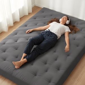 ZonLi Japanese Floor Futon Mattress King Size 76"x 80"100% Cotton Cover 6'' Thicken Tatami Mattress,Foldable Sleeping Pad,Portable Dormitory Tatami Mat,Roll Up Floor Lounger Bed for Adult (Grey)