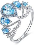 Merthus Rhodium Plated 925 Sterling Silver Crown Ring | Simulated Blue Topaz Princess Tiara Ring for Women Size 6