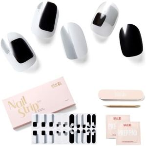 NAILOG Semi Cured Gel Nail Strips (20 Extra Long Nail Stickers) | Glossy & Long Lasting Soft Gel Finish Nail Wraps| Black & White, Silver Glitter | Cubes