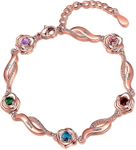 Wamantic Personalized Simulated Birthstone Bracelets Adjustable Rose Flower Chain Charm Bracelet with 1-5 Name Initial Engraved for Women Mom Christmas Gifts (Rose Gold, 2 Name & 2 Stone)