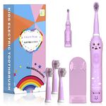 Kids Sonic Electric Toothbrush, Rechargeable Smart Toothbrush for Children, Sonic Toothbrush for Boys Girls Age 3-12 with 30s Reminder, 2 Mins Timer, 6 Modes, 4 Brush Heads, Wall-Mounted Stand