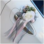 Pmnzdy 4pcs Car Bows Wedding Artificial Flower Car Decoration Rear View Mirror Door Handle Flower Bow Decoration Simulation Flower Wedding Car Decoration Car Bows for Wedding Party Grey