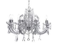 Marco Tielle 8 Light Chandelier in Chrome, with Crystal Glass Column Beads & Droplets with Acrylic Arms