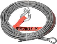 Winchmax Galvanised Steel Winch Cable/Wire Rope 15m x 5 mm. Minimum Break Load 5,297lb / 2,402kg. Suitable for winches up to 4,000lb. Includes 1/4 Inch G70 Forged Clevis Hook.