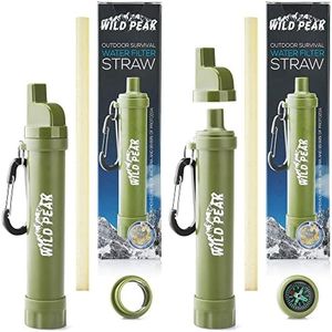 Wild Peak Stay Alive-2 Outdoor Activated Carbon 4000 Liter Water Filter Emergency Straw with Compass, Whistle, Signal Mirror, Carabiner for Survival, Camping, Hiking, Climbing, Backpacking (2-Pack)