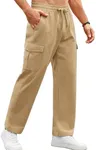 COOFANDY Mens Casual Cargo Pants Relaxed Fit Outdoor Hiking Pants Cotton Drawstring Sweatpants with Pockets, Khaki, Large