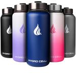 HYDRO CELL Stainless Steel Water Bottle with Straw & Wide Mouth Lids (32oz) - Keeps Liquids Perfectly Hot or Cold with Double Wall Vacuum Insulated Sweat Proof Sport Design (Navy Blue 32oz)