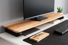 carpentray 100cm Wooden Computer Long Monitor Stand, Monitor Riser Desk Shelf Desktop Legs Stand TV Laptop Riser with Keyboard Storage Desk (100 cm Long)