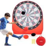 COSTWAY 5ft Large Dart Board for Kids, Foldable Soccer Target Dartboard with 4 Kick Balls and Carrying Bag, Portable Giant Outdoor Kick & Throw Dart Games for Family Yard Lawn Carnival (Red)