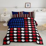 3D Bowling Ball Bedding Bed Set Ball Sports Teens Comforter Set for Kids Boys Youth Red Blue White Decor Comforter Inner Fill Ball Competition Games Quilt Set Bedroom Collection 3Pcs King Size