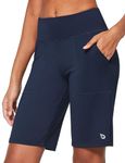 BALEAF Women's 10'' High-Rise Bermuda Long Shorts Workout Sports Training Yoga Running with Pockets Navy Size L