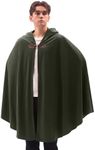 Yaolzeku Men's Velvet Green Cloak with Hood, Renaissance Medieval Hooded Cloak for Women, Warm Halloween Hooded Cape with Metal Loop Clasp and Belts on Collar