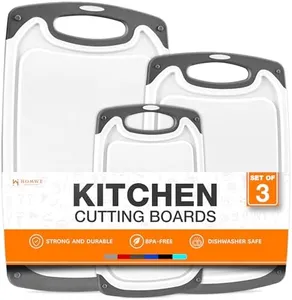 HOMWE Cutting Boards for Kitchen - Chopping Board 3-Pack w/Different Sizes and Non Slip Handles - Reversible, Large Cutting Board Set - Unique Gifts for Cooks Who Have Everything - Gray on Gray