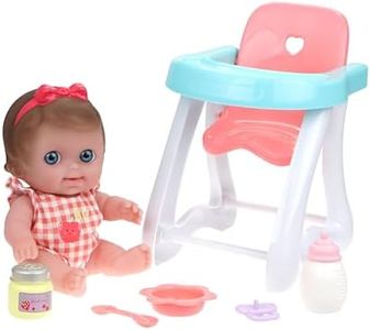 JC Toys Lil Cutesies 9" All Vinyl Baby Doll Feeding Time Gift Set| Posable and Washable | Removable Outfit | High Chair and Feeding Accessories Ages 2+