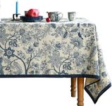 ISAENNE French Floral Tablecloth for Square Tables,Linen Table Cloth with Blue Flowers Pattern,Heavy Durable Table Cover for Dining Kitchen Decor Party Banquet Christmas,55"*55"