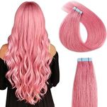 YILITE Tape in Hair Extensions Human Hair Hot Pink 20 inches 10pcs 25g/pack Invisible Straight Seamless Skin Weft Remy Hair Extensions Silky Tape Hair Extensions Real Human Hair (20 inches #Hot Pink)