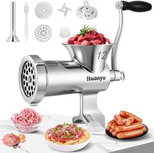 Huanyu Meat Grinder Manual Stainless Steel Meat Mincer Sausage Stuffer Filler Handheld Meat Ginding Machine Multifunctional Attachments Household for Chicken,Beef,Small Bone,Chili NO12