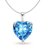 HighSpark 925 Silver Solitaire Heart Pendant with Chain For Women | 92.5 Sterling Silver & Diamond like Brilliance Sparkling Zirconia for that Stunning Shine | Lovely Gift - Blue 9mm