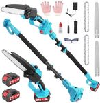 2-in-1 Cordless Pruning Saw & Electric Saw, Pole Saw with Retractable Rod (3.7-6.7ft), Telescopic Chainsaw 8-Inch, 2 Batteries & Tool-Free Tensioning for Tree Trimming