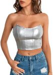 Milumia Women's PU Leather Bandeau Tube Top Strapless Bustier Corset Crop Top Silver X-Small