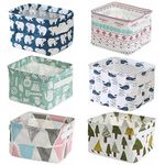 Hudux Foldable Storage Basket - Set of 6 Small Collapsible Canvas Containers Organizers with Handle for Home Decor or Storing Toys, Keys, Sundries, Little Crafts