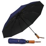 Hannstar Compact Umbrella Windproof Strong with wood handle - Automatic umbrella for Men and Women - 10 Ribs Fiberglass and Large umbrella for Rain & UV Sun Protect