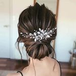 Bride Wedding Hair Comb,Pearl Flower Hair Piece,Bridal Crystal Leaf Hair Vine Comb Wedding Hair Accessories for Women Girls Bridemaid silver