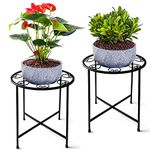 Metal Plant Stand, BNGGOGO 15'' Tall Flower Pot Stand Set of 2, Modern Rustproof 10-inch Round Outdoor Plant Stand | Iron Art Flower Stand | Plant Stool Decorative Black Plant Stands for Indoor Plants